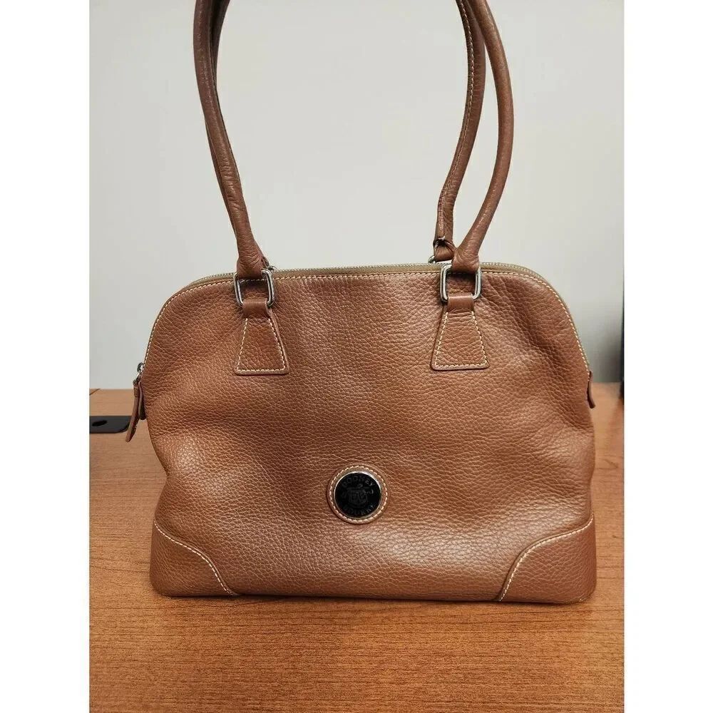 Dooney & Bourke Brown Leather Domed Satchel Pebble Shoulder Bag